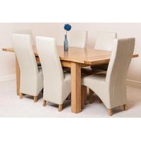 seattle solid oak extending dining table 6 ivory lola leather chairs