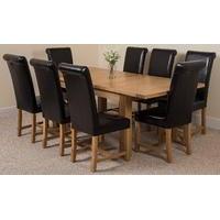 Seattle Solid Oak Extending Dining Table & 8 Black Washington Leather Chairs