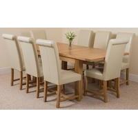 Seattle Solid Oak Extending Dining Table & 8 Ivory Washington Leather Chairs