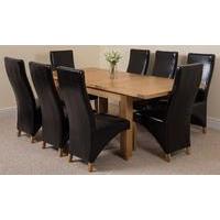 seattle solid oak extending dining table 8 black lola leather chairs