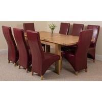 Seattle Solid Oak Extending Dining Table & 8 Burugndy Lola Leather Chairs