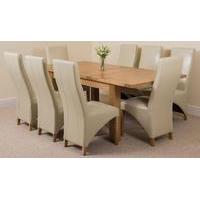 Seattle Solid Oak Extending Dining Table & 8 Ivory Lola Leather Chairs