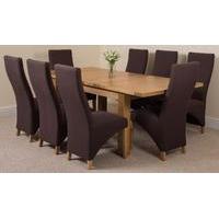 Seattle Solid Oak Extending Dining Table & 8 Brown Lola Fabric Chairs