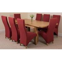 Seattle Solid Oak Extending Dining Table & 8 Red Lola Fabric Chairs