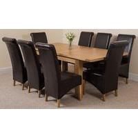 seattle solid oak extending dining table 8 brown montana leather chair ...