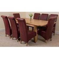 Seattle Solid Oak Extending Dining Table & 8 Burgundy Montana Leather Chairs