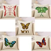 Set Of 5 3D Butterfly Printing Pillow Cover 4545Cm Sofa Cushion Cover Linen Pillow Case