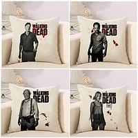 Set Of 4 The Walking Dead Figure Printing Pillow Cover Vintage Square Pillow Case 4545Cm Sofa Cushion Cover