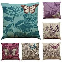 Set of 6 Retro Butterfly Pattern Linen Pillowcase Sofa Home Decor Cushion Cover (1818inch)