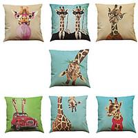 Set of 7 giraffe pattern Linen Cushion Cover Home Office Sofa Square Pillow Case Decorative Cushion Covers Pillowcases