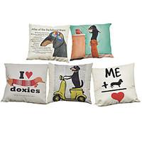 Set of 5 Creative dachshund pattern Linen Pillowcase Sofa Home Decor Cushion Cover (1818inch)