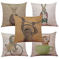 set of 5 cartoon monkey pattern linen pillowcase sofa home decor cushi ...