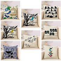 Set Of 8 Classic Cotton/Linen Pillow Cover Birds Pattern Pillow Case 4545Cm Sofa Cushion Cover