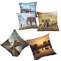Set of 5 Elephant Pattern Decorative Chenille Square Throw Pillow Cases Sofa Cushion Covers (1818inch)