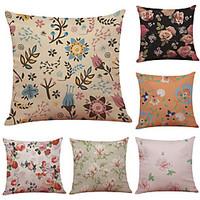 Set of 6 Sweet Petals Pattern Linen Pillowcase Sofa Home Decor Cushion Cover Throw Pillow Case (1818inch)
