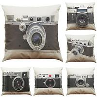 Set of 6 Retro Camera Pattern Linen Pillowcase Sofa Home Decor Cushion Cover Throw Pillow Case (1818inch)