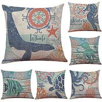 Set of 6 Aquatic Creature Pattern Linen Pillowcase Sofa Home Decor Cushion Cover Throw Pillow Case (1818inch)