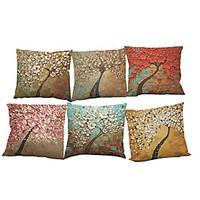 Set of 6 Oil painting three-dimensional tree pattern Linen Pillow Case Bedroom Euro Pillow Covers 18x18 inches Cushion cover
