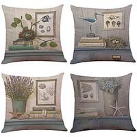 Set of 4 Retro Literary Style Linen Pillowcase Sofa Home Decor Cushion Cover(1818)