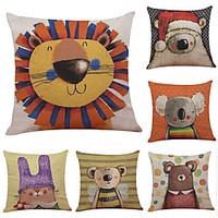 Set of 6 Decorative Cartoon Pattern Linen Pillowcase Sofa Home Decor Cushion Cover Throw Pillow Case (1818inch)