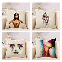 set of 4 watercolor artistic women printing pillow cover personality p ...