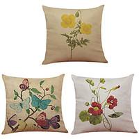 Set of 3 Retro Home Decoration Flowers Pattern Linen Pillowcase Sofa Home Decor Cushion Cover