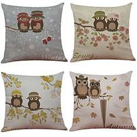 Set of 4 Cute Owl Pattern Linen Pillowcase Sofa Home Decor Cushion Cover(1818)