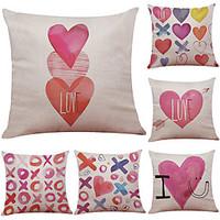 set of 6 cute love illustrator pattern linen pillowcase sofa home deco ...