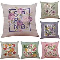 Set of 6 Creative Simple Flower Pattern Linen Pillowcase Sofa Home Decor Cushion Cover Throw Pillow Case (1818inch)