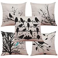 Set of 5 Black and White Rhododendrons Pattern Linen Pillowcase Sofa Home Decor Cushion Cover (1818inch)