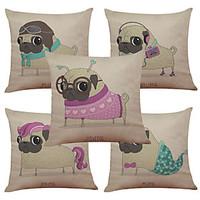 set of 5 fashion dog pattern linen pillowcase sofa home decor cushion  ...