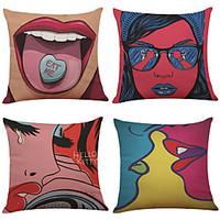 Set of 4 Cojines Almofada Pattern Linen Pillowcase Sofa Home Decor Cushion Cover(1818)