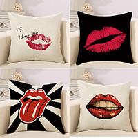 Set Of 4 Hand Painted Lip Print Printing Pillow Cover Creative Pillow Case Cushion Cover