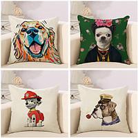 Set Of 4 Cartoon Dog Pattern Sofa Cushion Cover Fashion Pillow Cover Cotton/Linen Pillow Case