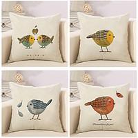Set Of 4 American Rural Birds Printing Pillow Cover Classic Pillow Case 4545Cm Sofa Cushion Cover