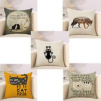 Set Of 5 Creative Animals Printing Pillow Cover Cotton/Linen Sofa Cushion Cover Home Decor Pillow Case