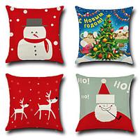 Set Of 4 Merry Christmas Design Reindeer Snowman Pillow Cover Cotton/Linen Creative Pillow Case 4545Cm Cushion Cover