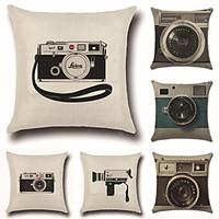 Set Of 6 Retro 3D Camera Printing Pillow Cover 4545Cm Sofa Cushion Cover Creative Pillow Case
