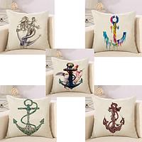 set of 5 creative design boat anchor printing pillow cover cottonlinen ...