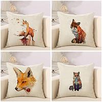 Set Of 4 Creative Cartoon Fox Printing Pillow Case Classic Cotton/Linen Pillow Cover