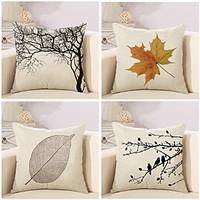 Set Of 4 Vintage Plant Leaf Printing Pillow Case Creative Square Pillow Cover Sofa Cushion Cover