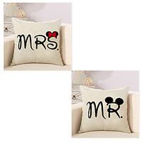 Set Of 2 Mr And Mrs Word Printing Pillow Cover Cotton/Linen Pillow Case Sofa Cushion Cover
