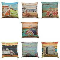 Set of 7 Oil painting car Linen Cushion Cover Home Office Sofa Square Pillow Case Decorative Cushion Covers Pillowcases