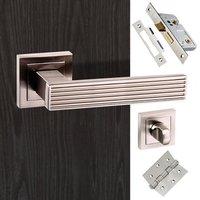 Senza Pari Dritto Bathroom Lever on Square Rose - Satin Nickel Handle Pack