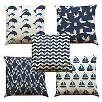 Set of 5 Dolphin Geometry Pattern Linen Pillowcase Sofa Home Decor Cushion Cover (1818inch)