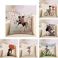 Set Of 6 Colorful Flower Fairy Printing Pillow Cover Classic Cotton/Linen Pillow Case Sofa Cushion Cover