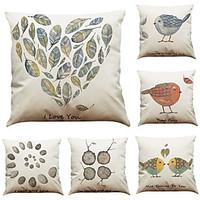 Set of 6 Pastoral Couple Bird Pattern Linen Pillowcase Sofa Home Decor Cushion Cover (1818inch)