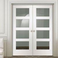 Severo White 4 Pane Door Pair with Clear Safe Bevelled Glass - Prefinished