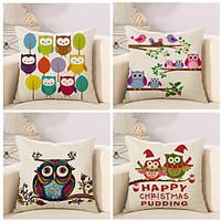 Set Of 4 Creative Owl Design Pattern Pillow Cover Classic Cotton/Linen Pillow Case Home Decor Cushion Cover