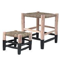 SET OF 2 WOODEN MOROCCAN STOOLS in Black
